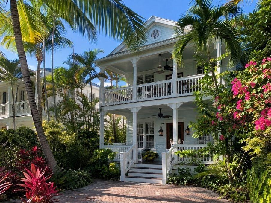 Key West monthly vacation rental surrounded by tropical landscaping